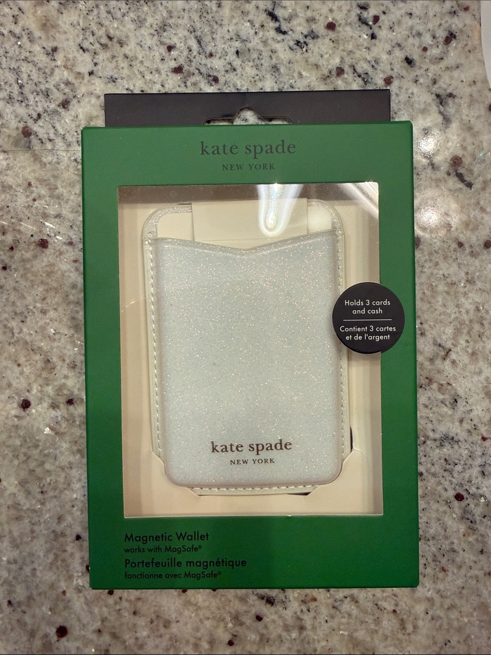 kate spade White Glitter Magnetic Wallet Card Holder